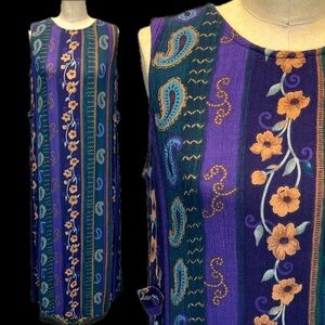 VINTAGE earthy dark moody sleeveless midi maxi dress paisley woodland floral 90s